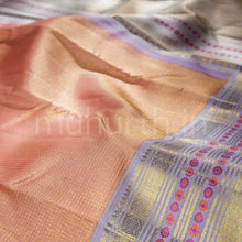 Load image into Gallery viewer, Peach Pure Kanjivaram Silk Saree with Lavender
