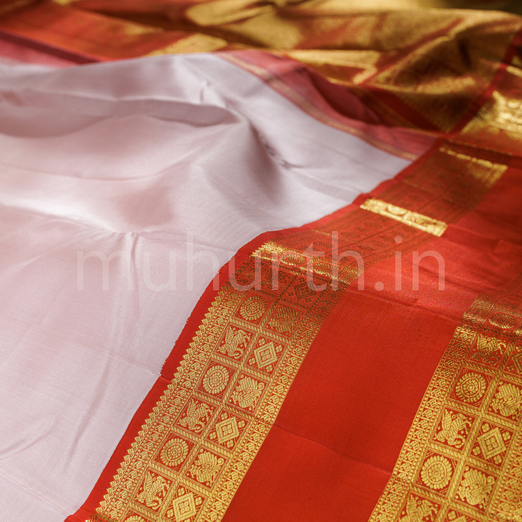 Pink Pure Kanjivaram Silk Saree with Bright Red