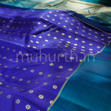 Load image into Gallery viewer, Violet Pure Kanjivaram Silk Saree with Rama Green