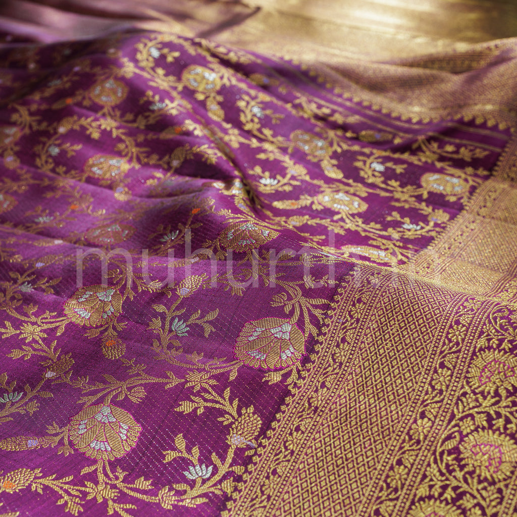 Magenta Bridal Meenakari Kanjivaram Silk Saree   