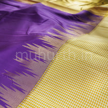 Load image into Gallery viewer, Magenta Pure Kanjivaram Silk Saree with Off -White Mustard Checks