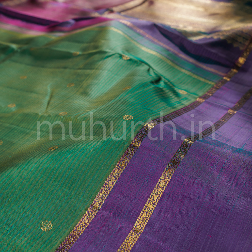 Elai Pacchai Green Pure Kanjivaram Silk Saree with Magenta