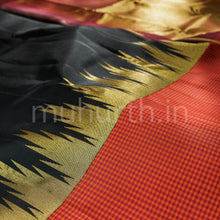 Load image into Gallery viewer, Black Pure Kanjivaram Silk Saree with Red Orange