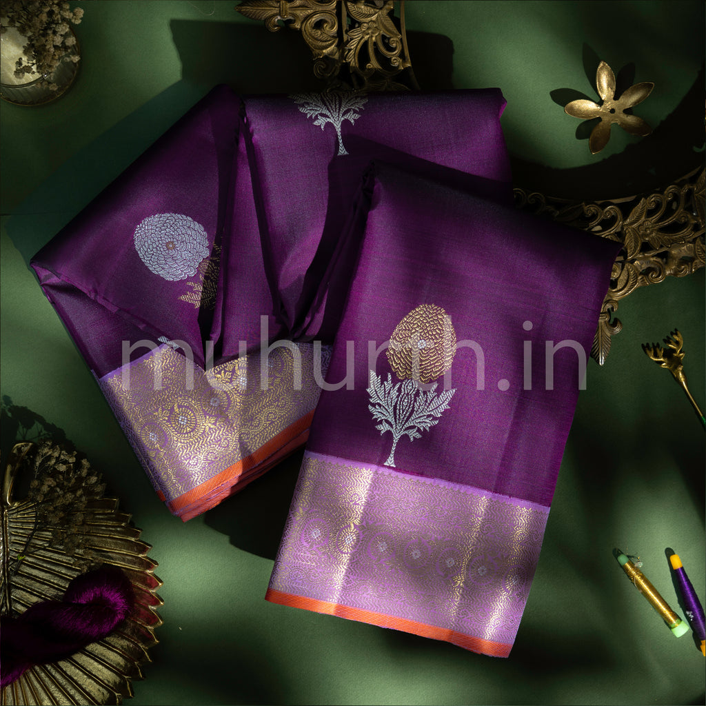 Magenta Kanjivaram Silk Saree with Lavender