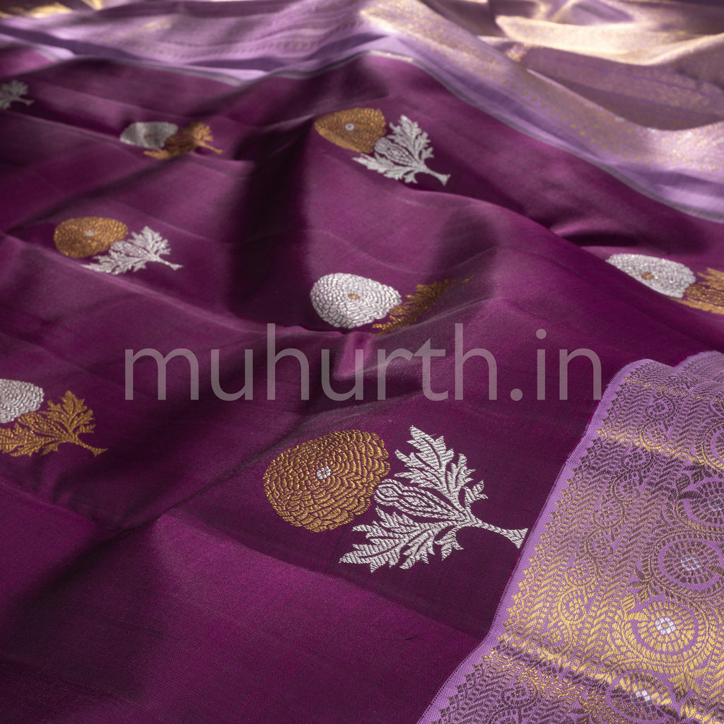 Magenta Kanjivaram Silk Saree with Lavender