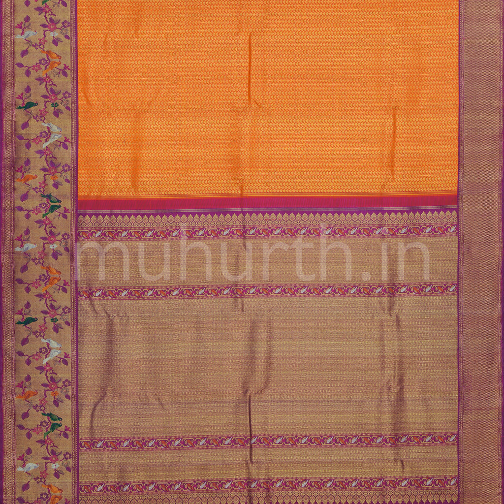 Orange Meenakari Kanjivaram Silk Saree with Magenta