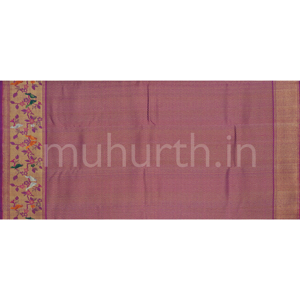 Orange Meenakari Kanjivaram Silk Saree with Magenta