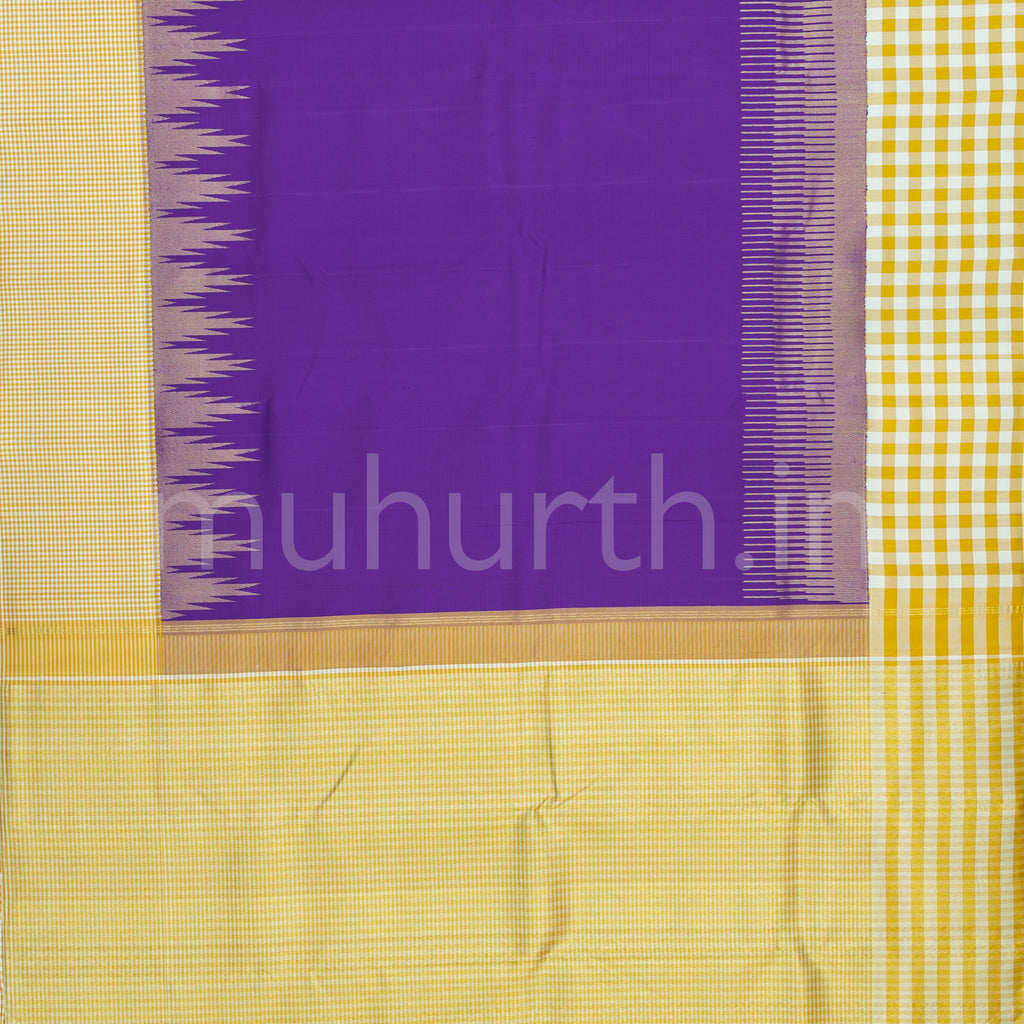 Magenta Pure Kanjivaram Silk Saree with Off -White Mustard Checks