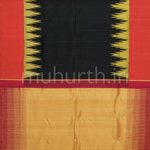 Load image into Gallery viewer, Black Pure Kanjivaram Silk Saree with Red Orange