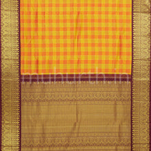 Load image into Gallery viewer, Mustard Orange Checks Pure Kanjivaram Silk Saree with Pakku