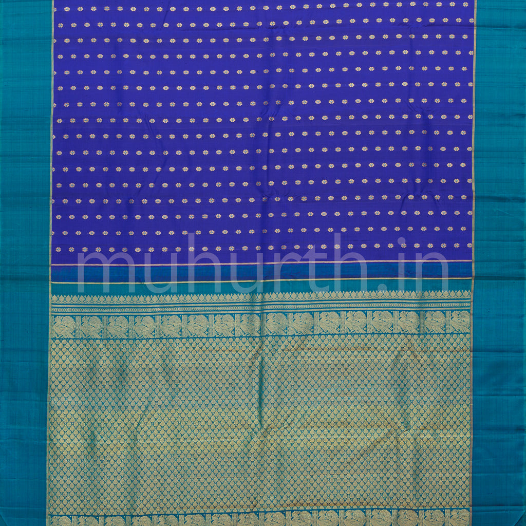 Violet Pure Kanjivaram Silk Saree with Rama Green