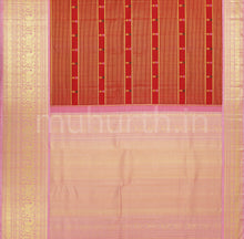 Load image into Gallery viewer, Bright Red Veldhari Kanjivaram Silk Saree with Peach