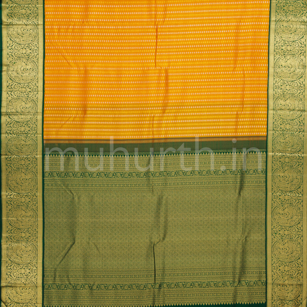Golden Mustard Pure Kanjivaram Silk Saree with Green