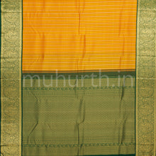 Load image into Gallery viewer, Golden Mustard Pure Kanjivaram Silk Saree with Green