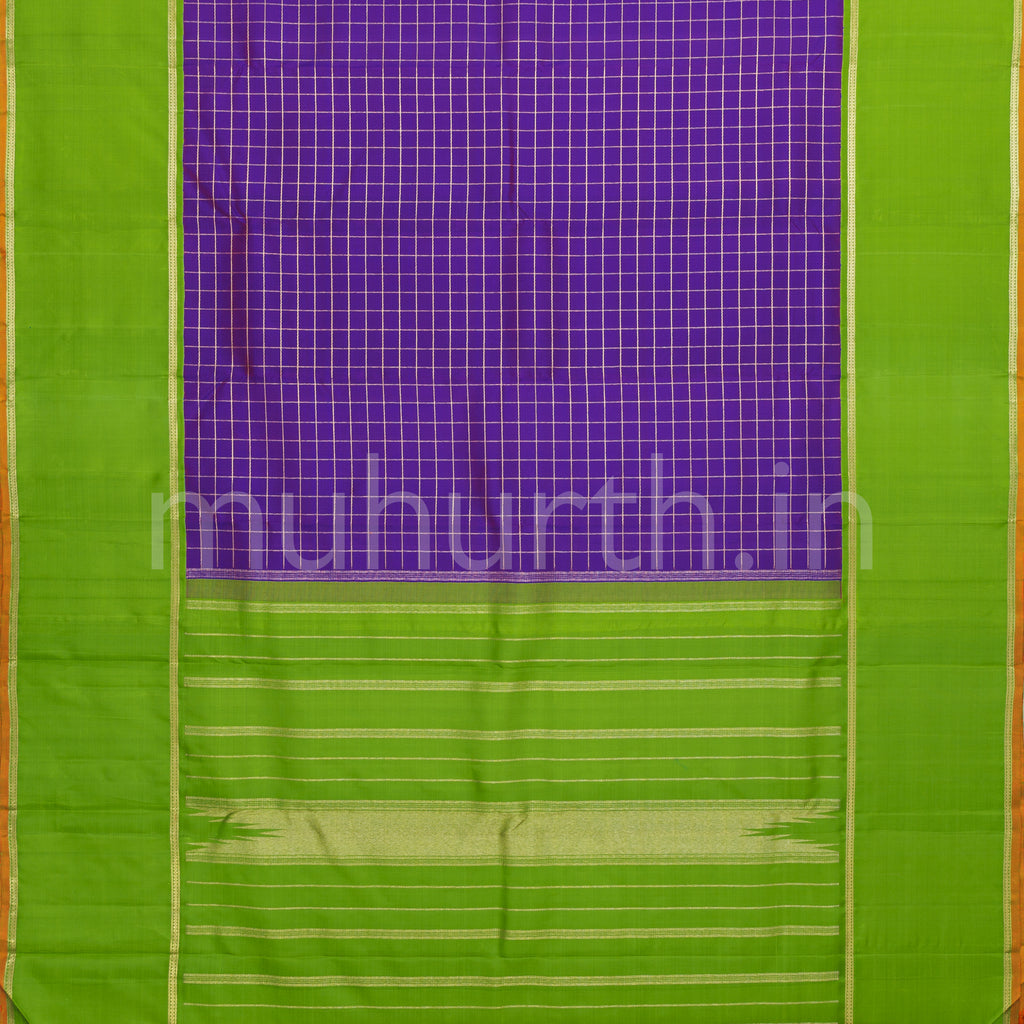 Brinjal Purple Pure Zari Kanjivaram Silk Saree with Sampanga