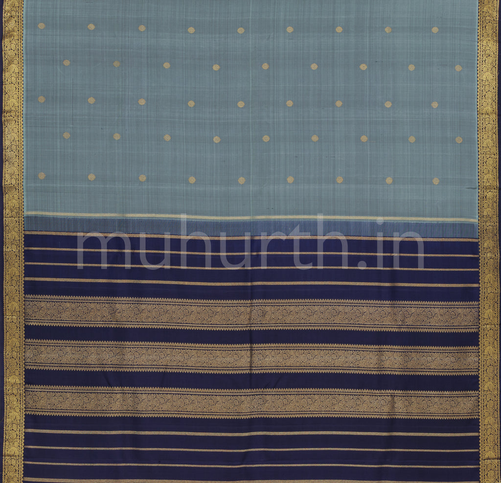 Grey Pure Kanjivaram Silk Saree with Vijaya