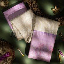 Load image into Gallery viewer, Off-White Kanjivaram Silk Saree with Lavender