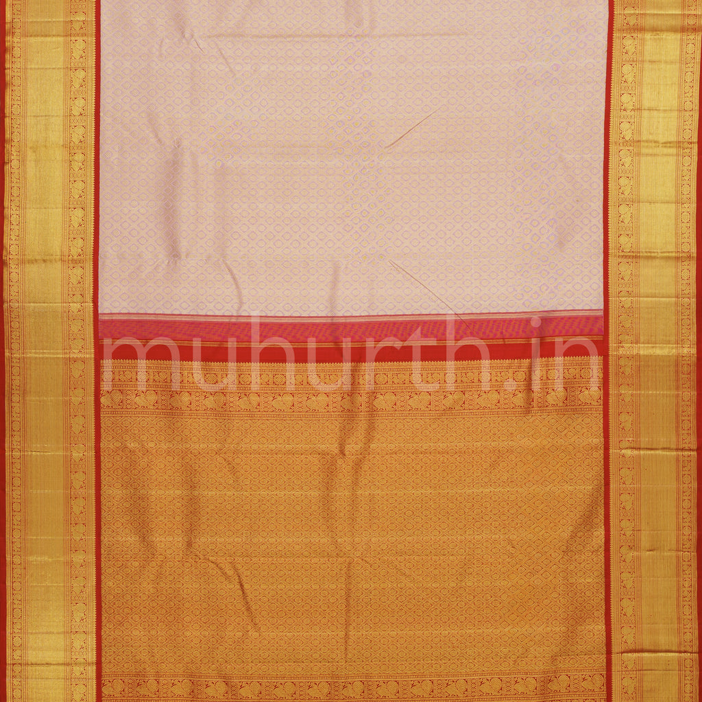 Light Pink Pure Kanjivaram Silk Saree with Bright Red