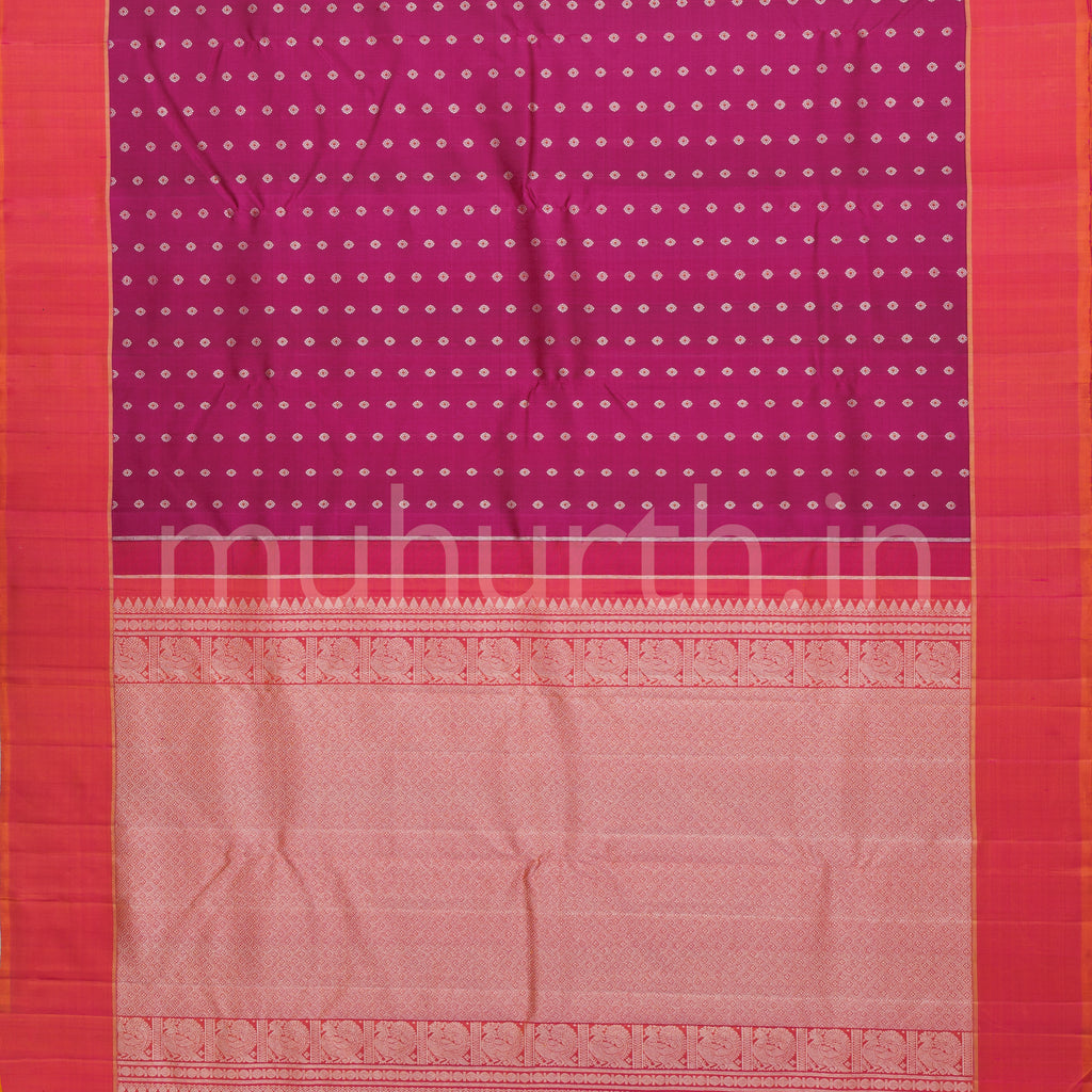 Magenta Pure Kanjivaram Silk Saree with Orange Rose