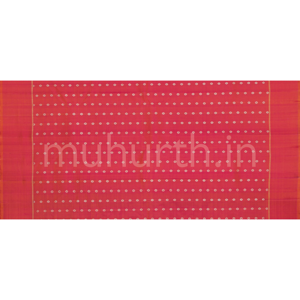 Magenta Pure Kanjivaram Silk Saree with Orange Rose