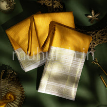 Load image into Gallery viewer, Golden Mustard Kanjivaram Silk Saree with Off-White