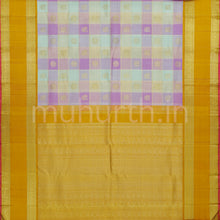 Load image into Gallery viewer, Lilac Elaichi Checks Pure Zari Kanjivaram Silk Saree with Golden Mustard
