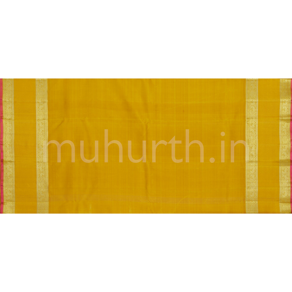 Lilac Elaichi Checks Pure Zari Kanjivaram Silk Saree with Golden Mustard