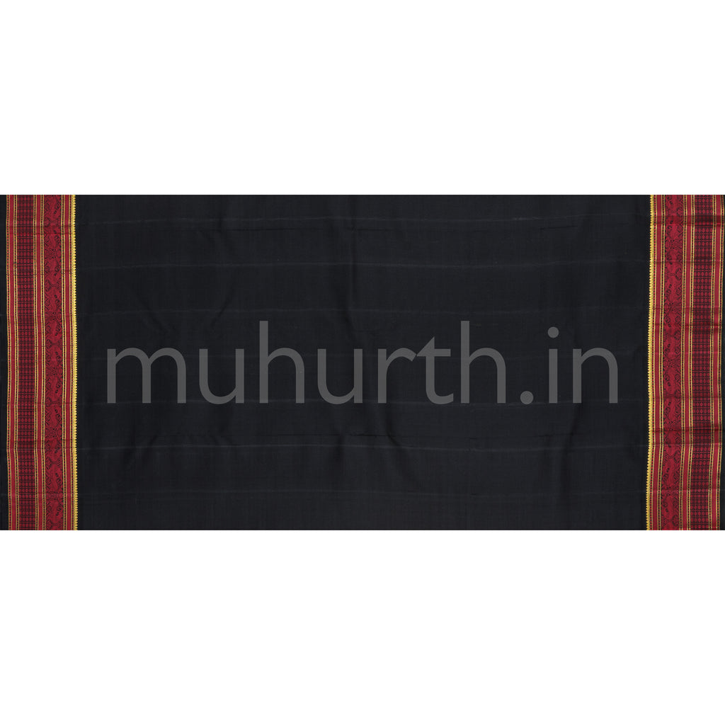 Mustard Pure Kanjivaram Silk Saree with Black