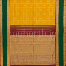 Load image into Gallery viewer, Mango Yellow Pure Zari Kanjivaram Silk Saree with Green