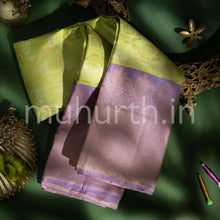 Load image into Gallery viewer, Light Elaichi Green Kanjivaram Silk Saree with Lavender