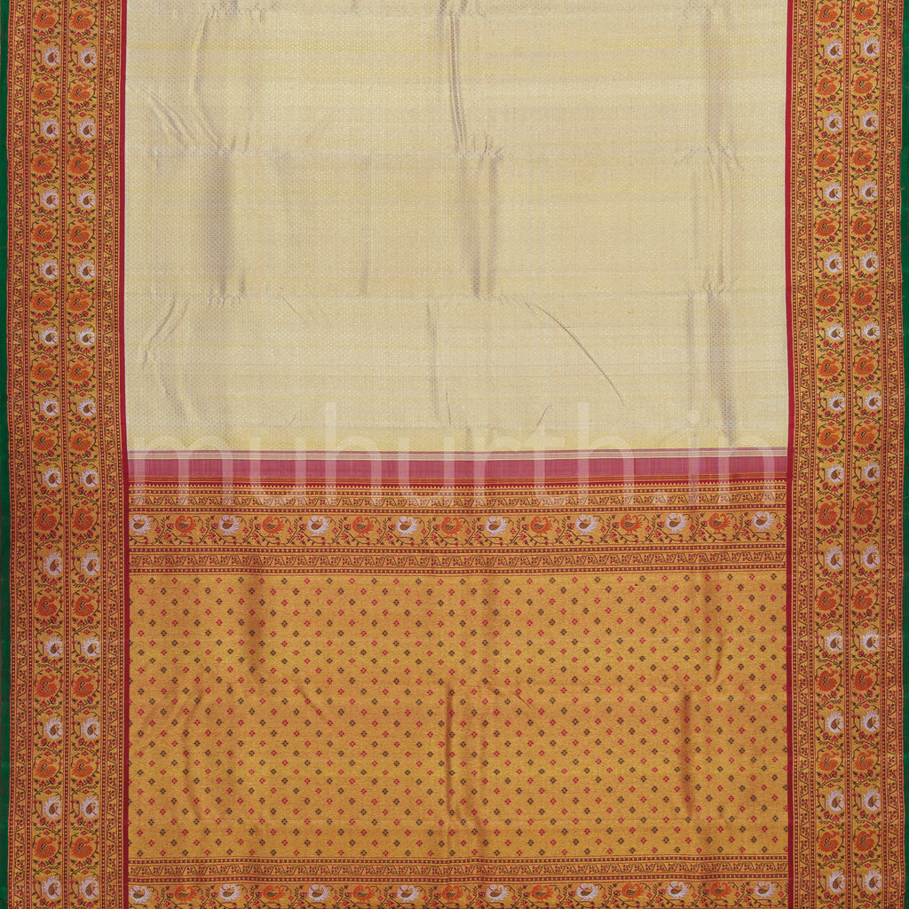 Golden Off-White Pure Kanjivaram Silk Saree with Arakku