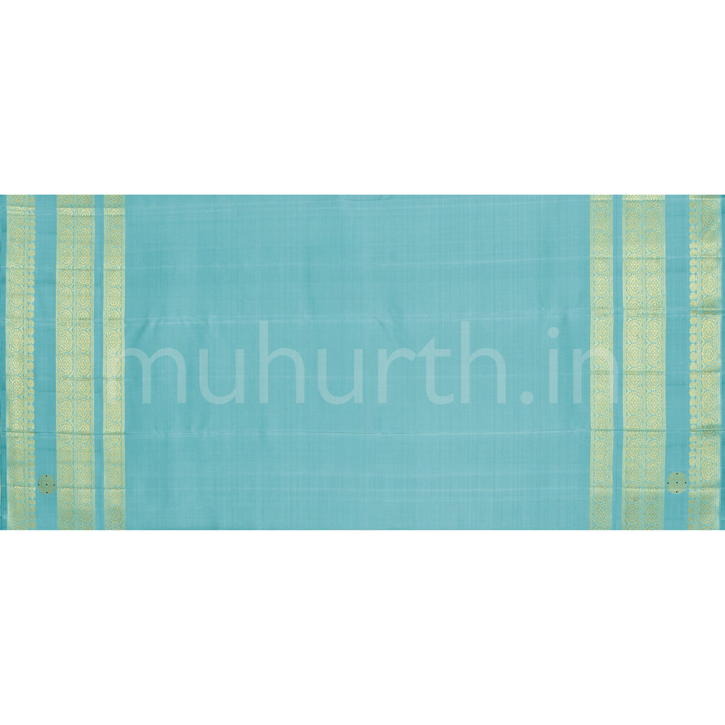 Light Peach Pure Zari Kanjivaram Silk Saree with Powder Blue