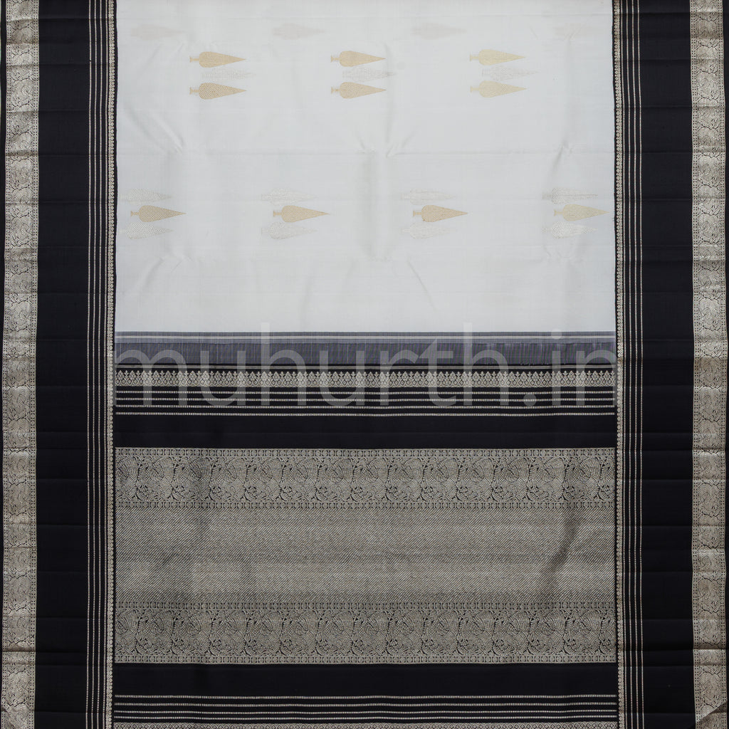 Off -White Pure Kanjivaram Silk Saree with Black