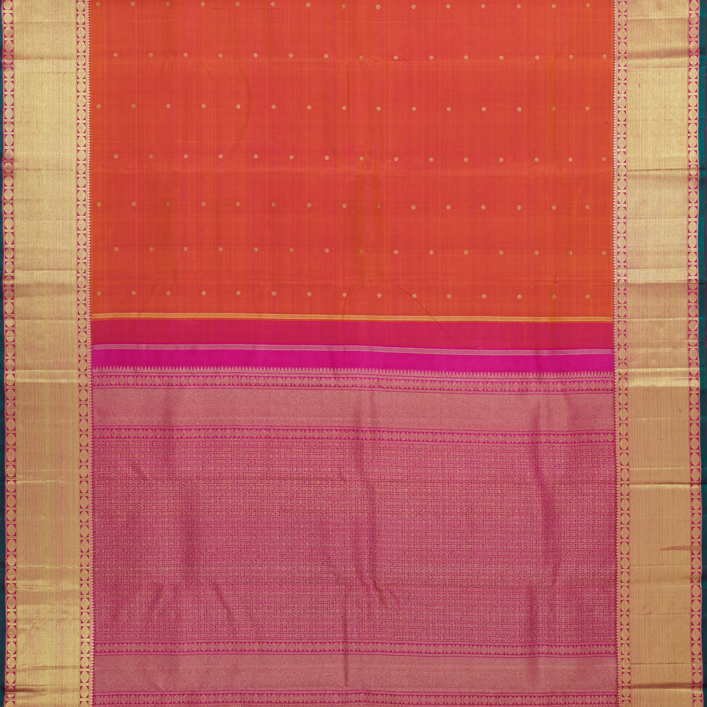 Rose Orange Pure Kanjivaram Silk Saree with Rose