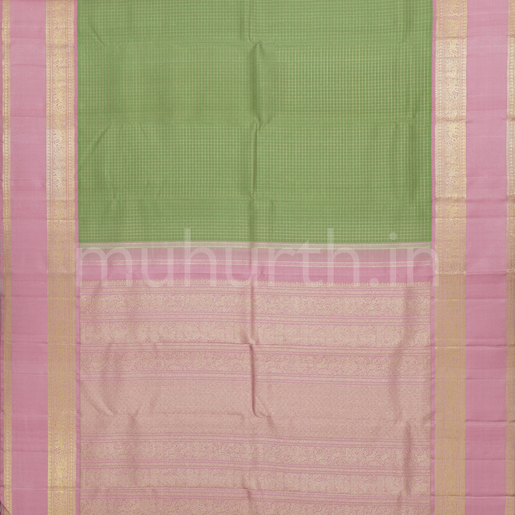Elaichi Pure Zari Kanjivaram Silk Saree with Light Pink