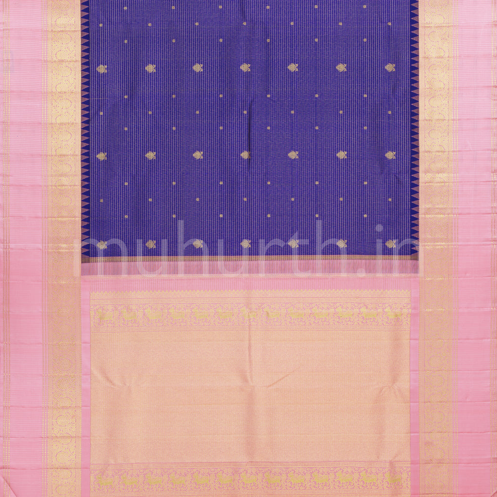 Violet Pure Kanjivaram Silk Saree with Peach