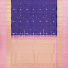 Load image into Gallery viewer, Violet Pure Kanjivaram Silk Saree with Peach