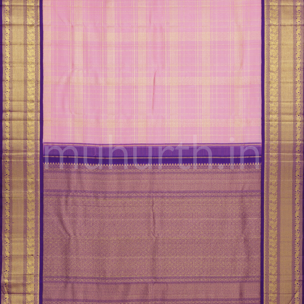 Pink Kora Kanjivaram Silk Saree with Meenakshi