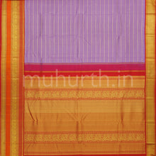 Load image into Gallery viewer, Lilac Veldhari Pure Kanjivaram Silk Saree with Bright Red