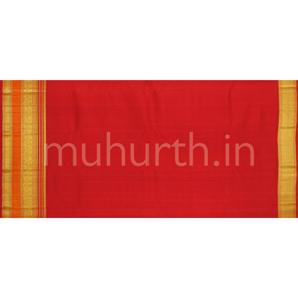 Lilac Veldhari Pure Kanjivaram Silk Saree with Bright Red
