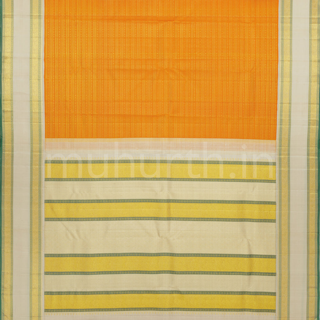 Mango Yellow Veldhari Kanjivaram Silk Saree with Off-White