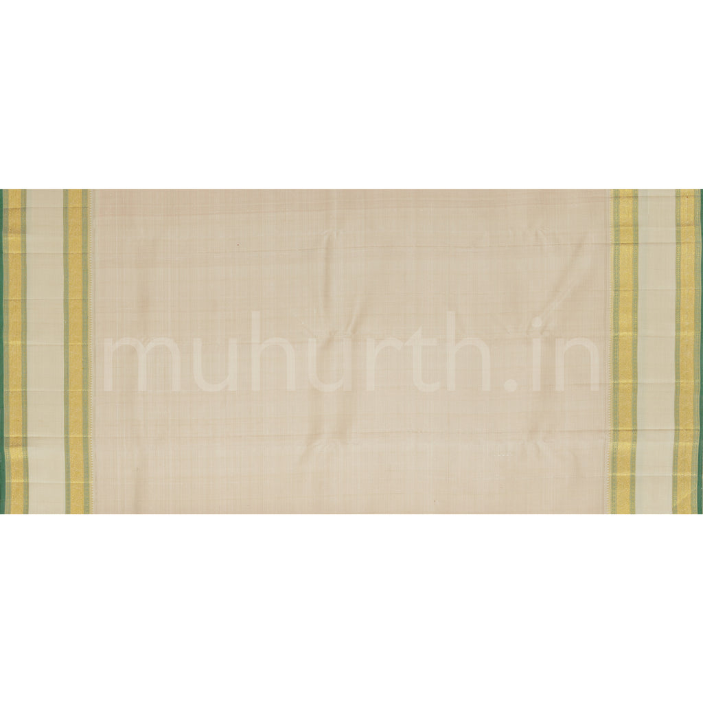 Mango Yellow Veldhari Kanjivaram Silk Saree with Off-White