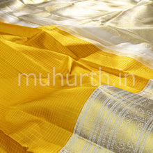 Load image into Gallery viewer, Golden Mustard Kanjivaram Silk Saree with Off-White