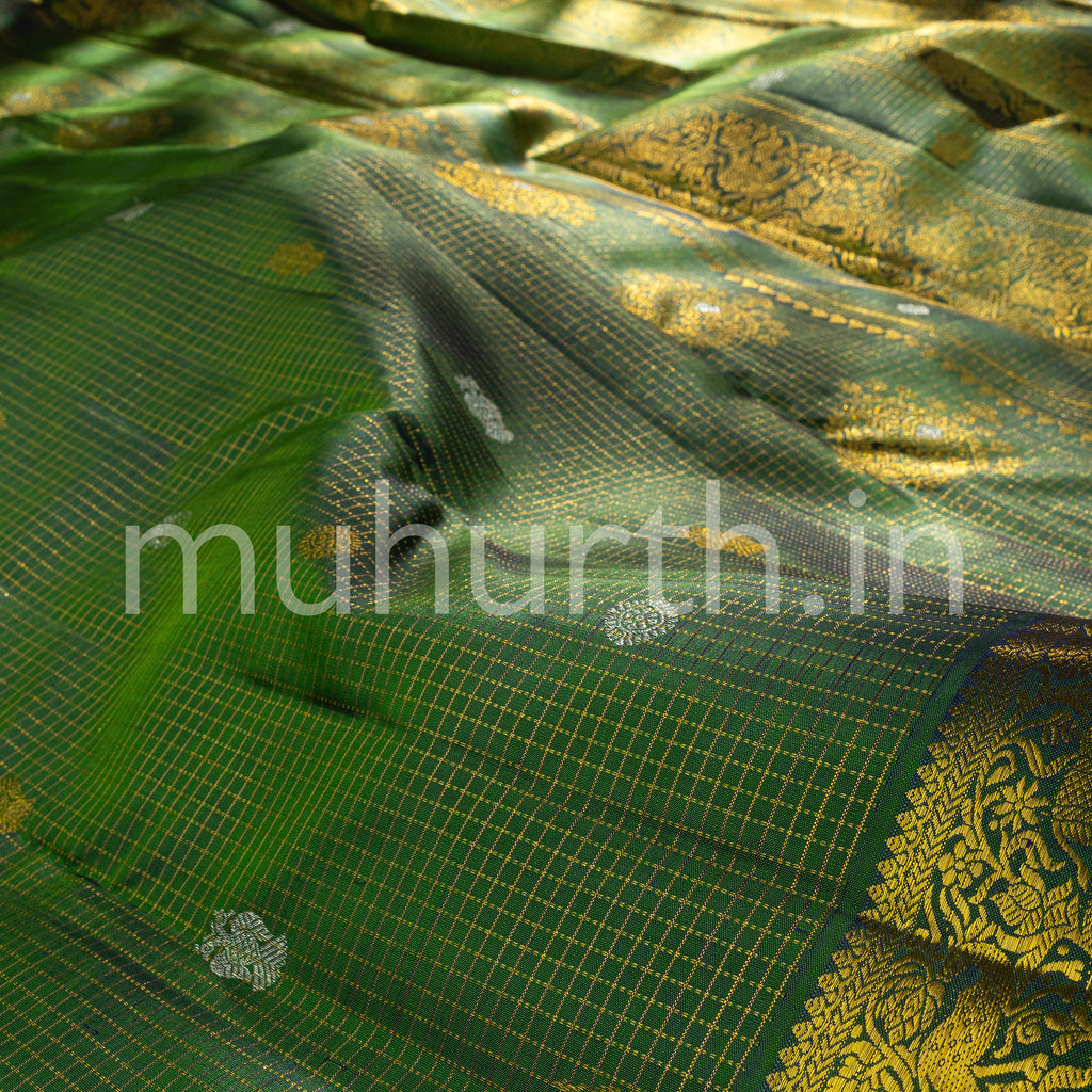 Peacock Dark Green Kanjivaram Silk Saree