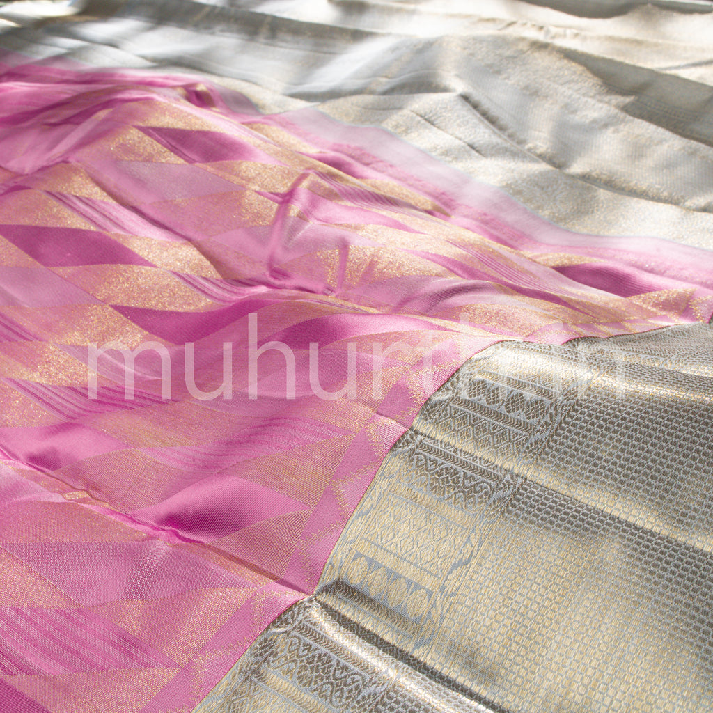 Pink Kanjivaram Silk Saree with Grey