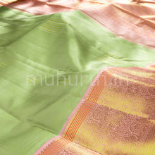 Load image into Gallery viewer, Elaichi Green Kanjivaram Silk Saree with Light Peach