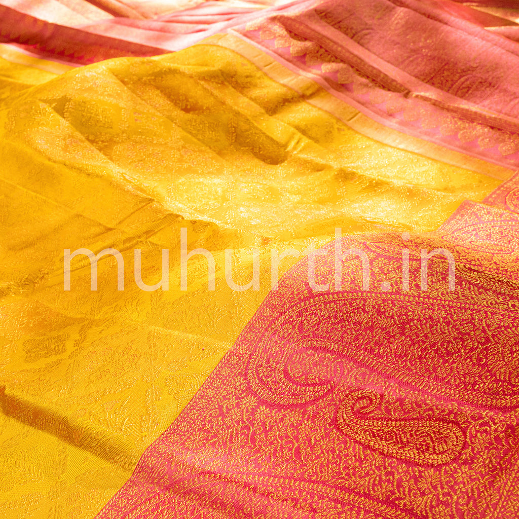 Golden Mustard Kanjivaram Silk Saree Peach