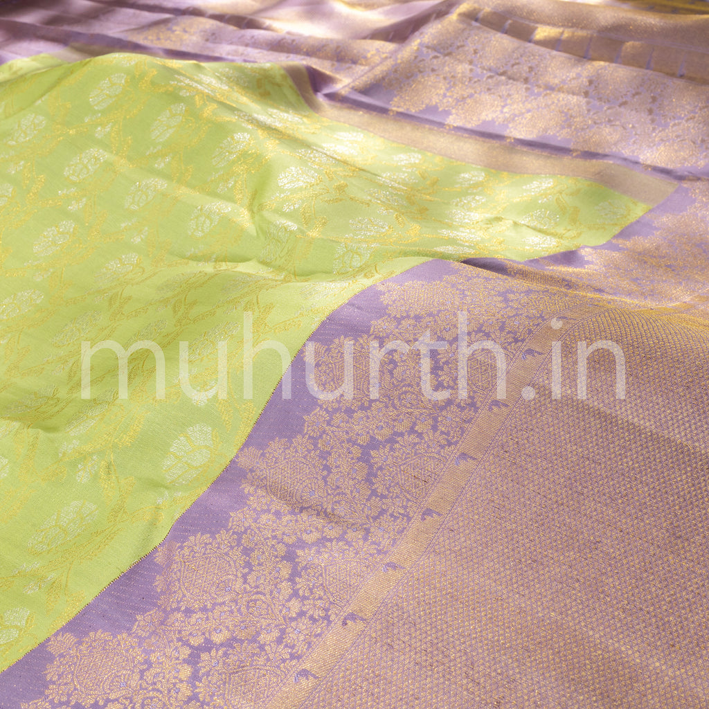 Light Elaichi Green Kanjivaram Silk Saree with Lavender