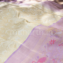 Load image into Gallery viewer, Off-White Kanjivaram Silk Saree with Lavender