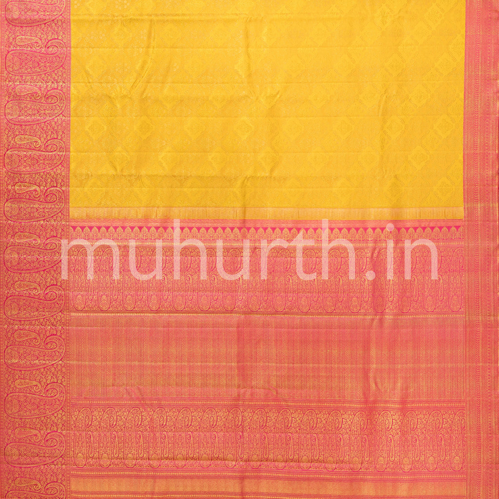 Golden Mustard Kanjivaram Silk Saree Peach